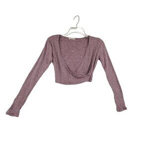 Chloe & Katie Women's Knit Faux Wrap Cropped Sweater Lavender Size S